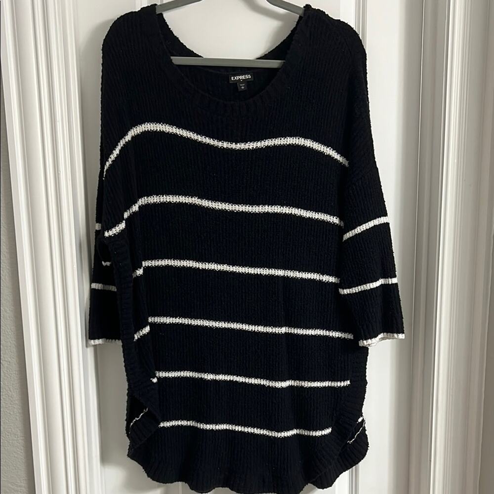 Express Black and White Crew Neck Striped Sweater | Size XL